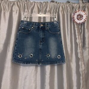 Route 66 Girls Size 7/8 Studded Blue Denim Mini Jean Skirt